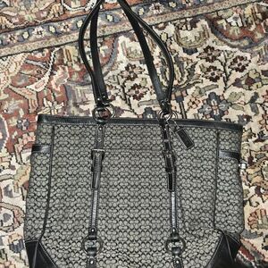 Coach Black and Gray Signature Jaquard Tote